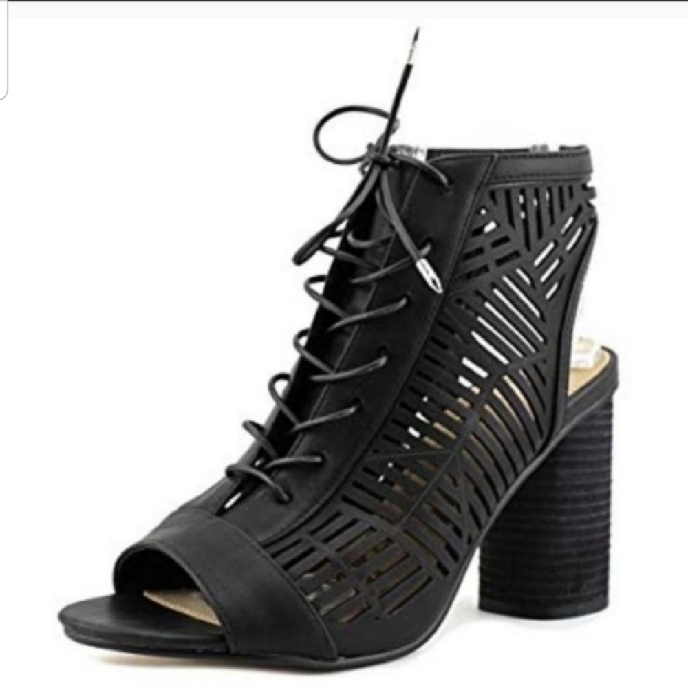Sam Edelman Rocco Black Laser Cut Open Toe Booties